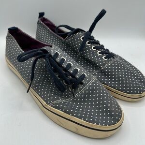 American Eagle Outfitters blue / white polka dot sneakers, size 10